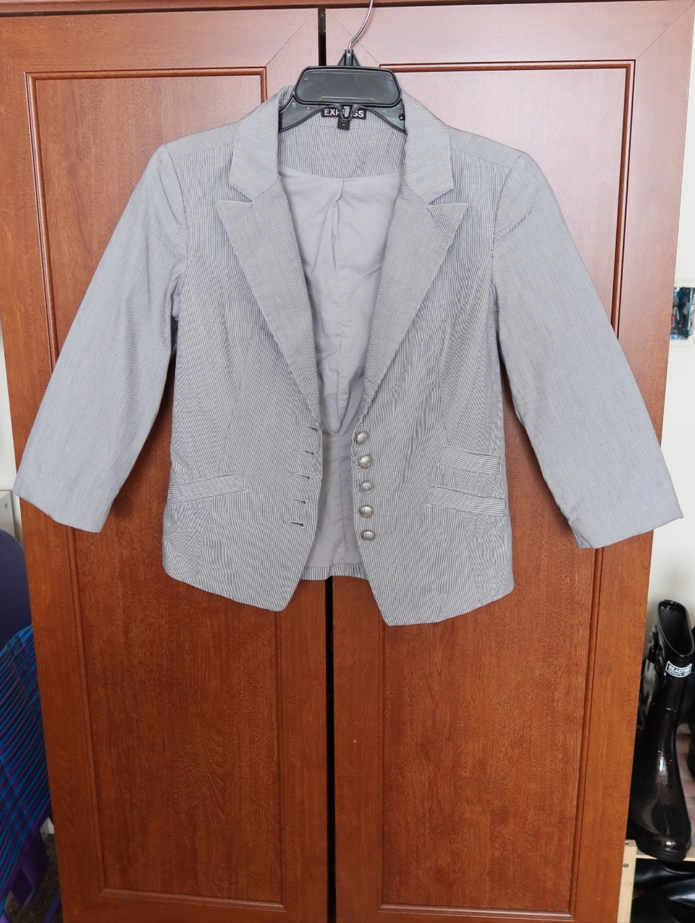 Express Women's Navy & White Striped Blazer